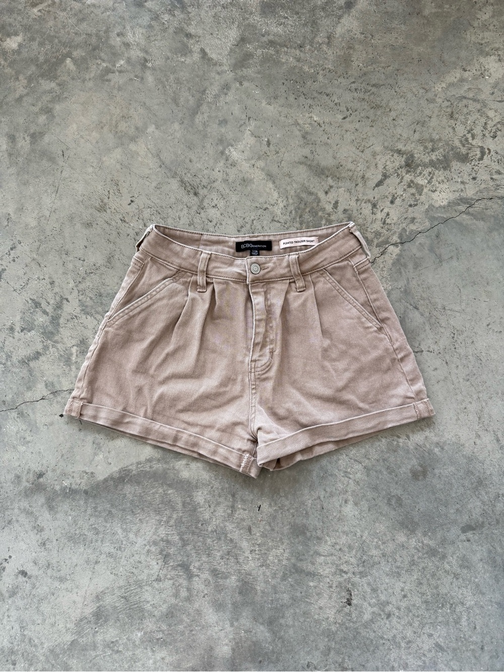 BCBGeneration High-Waist Pleated Shorts in Taupe